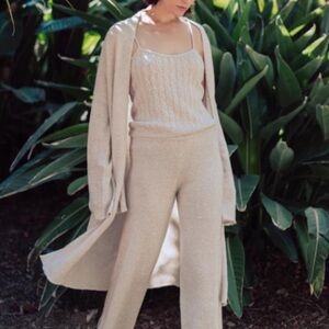 W. Cashmere Women’s EVAN MIDI OPEN CARDIGAN in Ivory Duster Linen & Cashmere